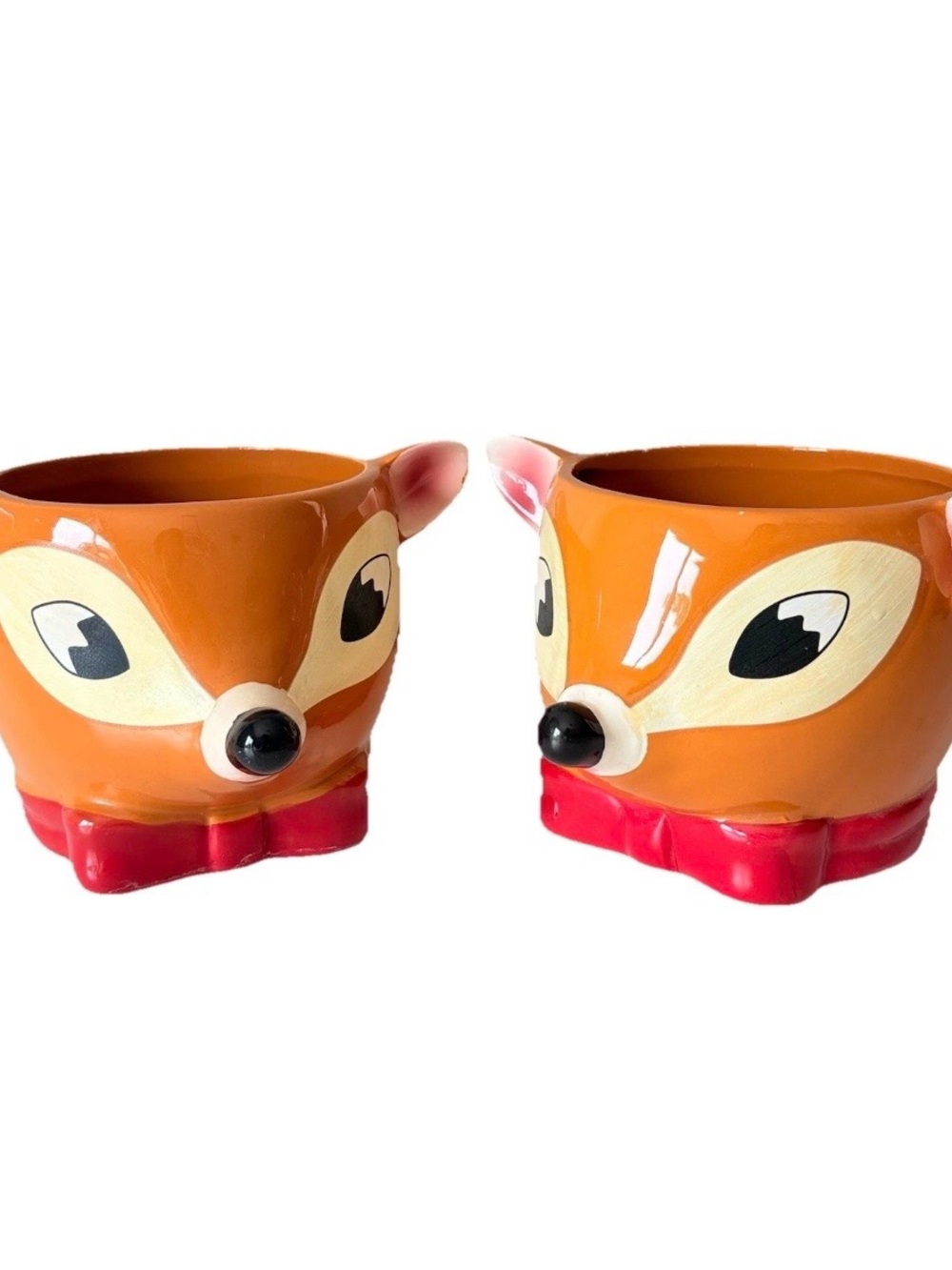 Set 2 Bambi Ceramic Pots Small Succulent Planters One Drainage Hole One No Hole